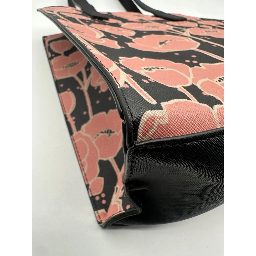 Ted Baker Popscon Floral Small Icon Tote Bag Black Pink Poppy Print